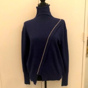 Neiman Marcus Navy Blue Turtleneck Sweater with Asymmetrical Metal Stud Detail
